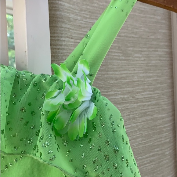 IZ Beyer Girl Dress, Formal Green Sparkle Dress, One Shoulder Party Dress - Picture 5 of 10